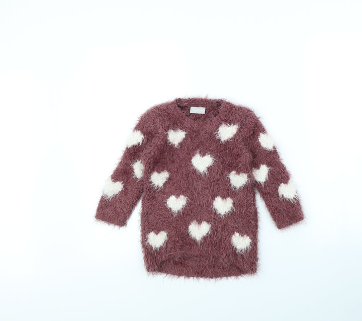 I Love Girlswear Girls Purple Polka Dot  Pullover Jumper Size 5 Years