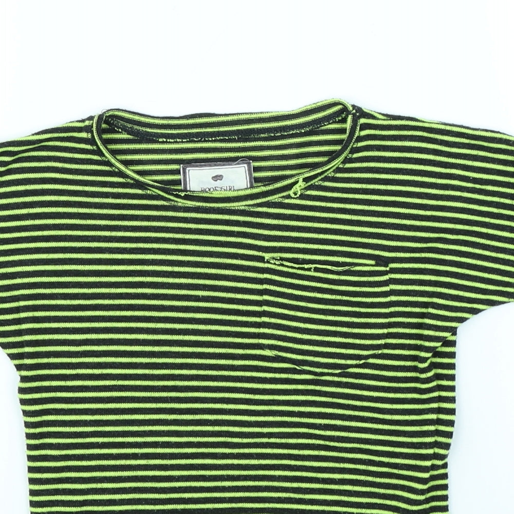 Poof Girl Excellence Girls Green Striped  Pullover Jumper Size 5 Years