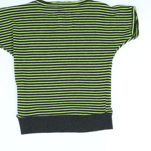 Poof Girl Excellence Girls Green Striped  Pullover Jumper Size 5 Years