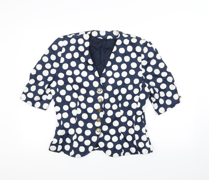 lovetta bloom Womens Blue Polka Dot Jacket Size 12