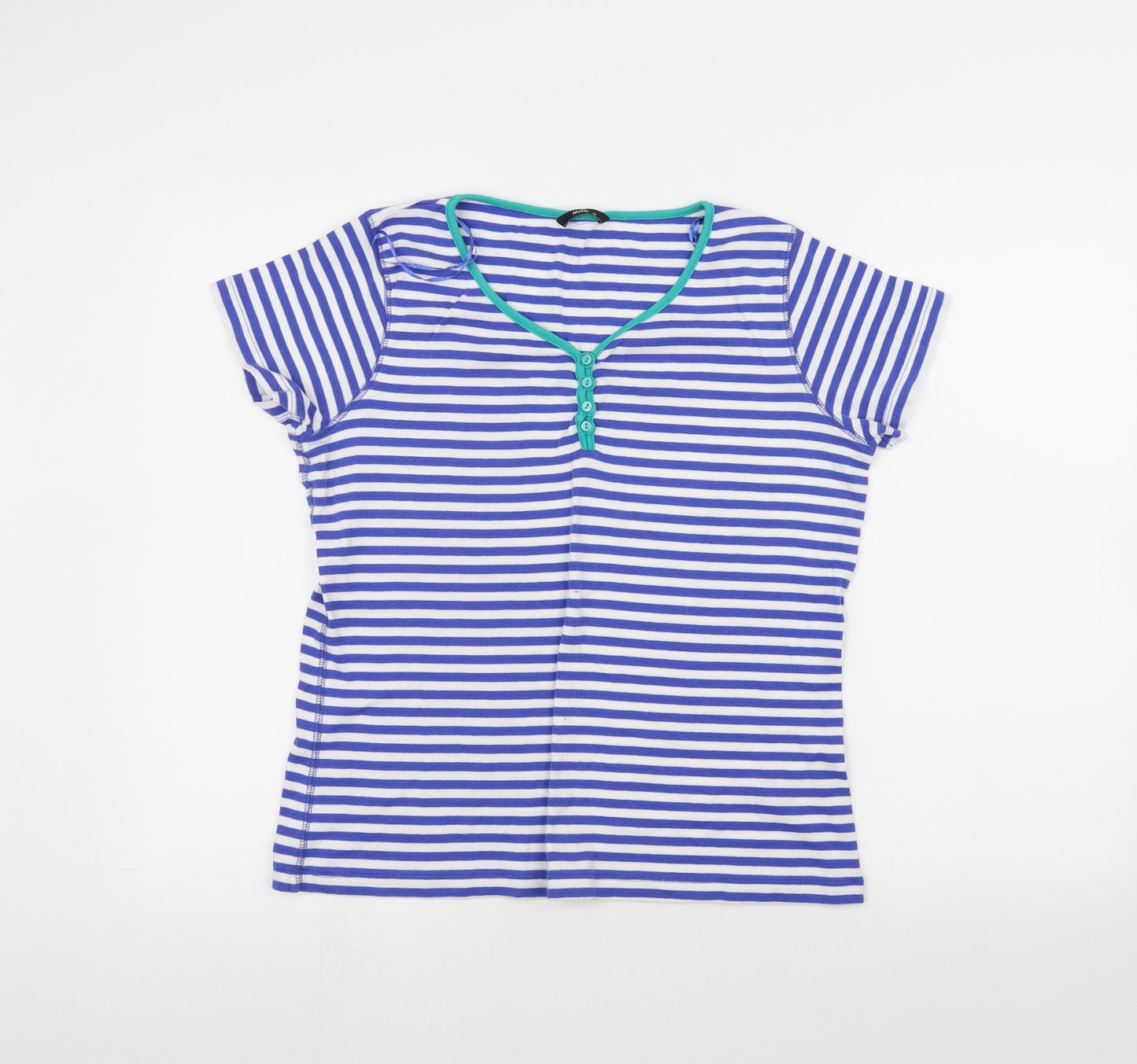 M&Co Womens Blue Striped  Basic T-Shirt Size 16