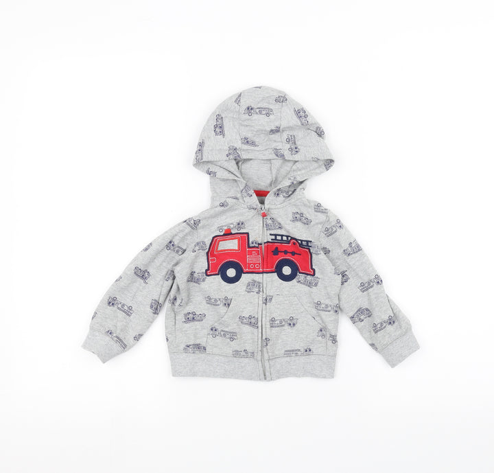 Preworn Baby Grey   Jacket  Size 18 Months  - Fire Engine