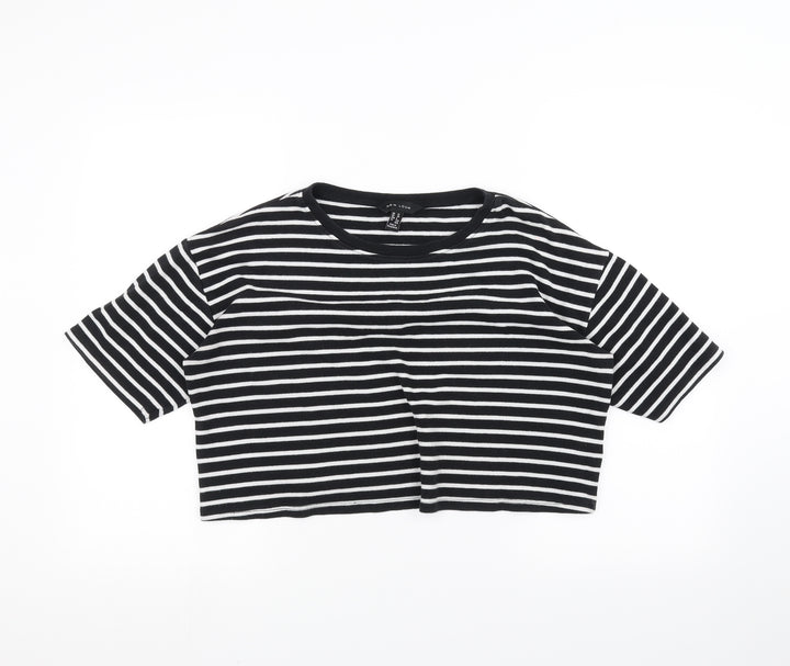 New Look Womens White Striped  Basic T-Shirt Size 12