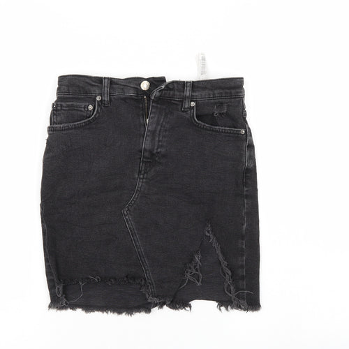 Pull & Bear Womens Black  Denim Mini Skirt Size S  - Distressed