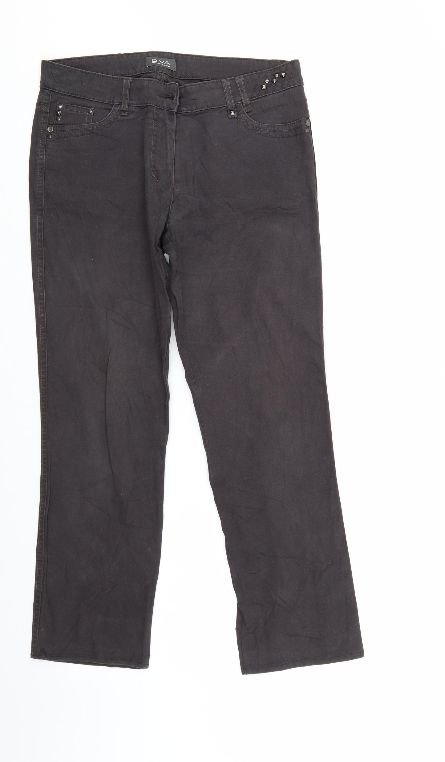 Diva Womens Brown  Denim Straight Jeans Size 12 L27 in