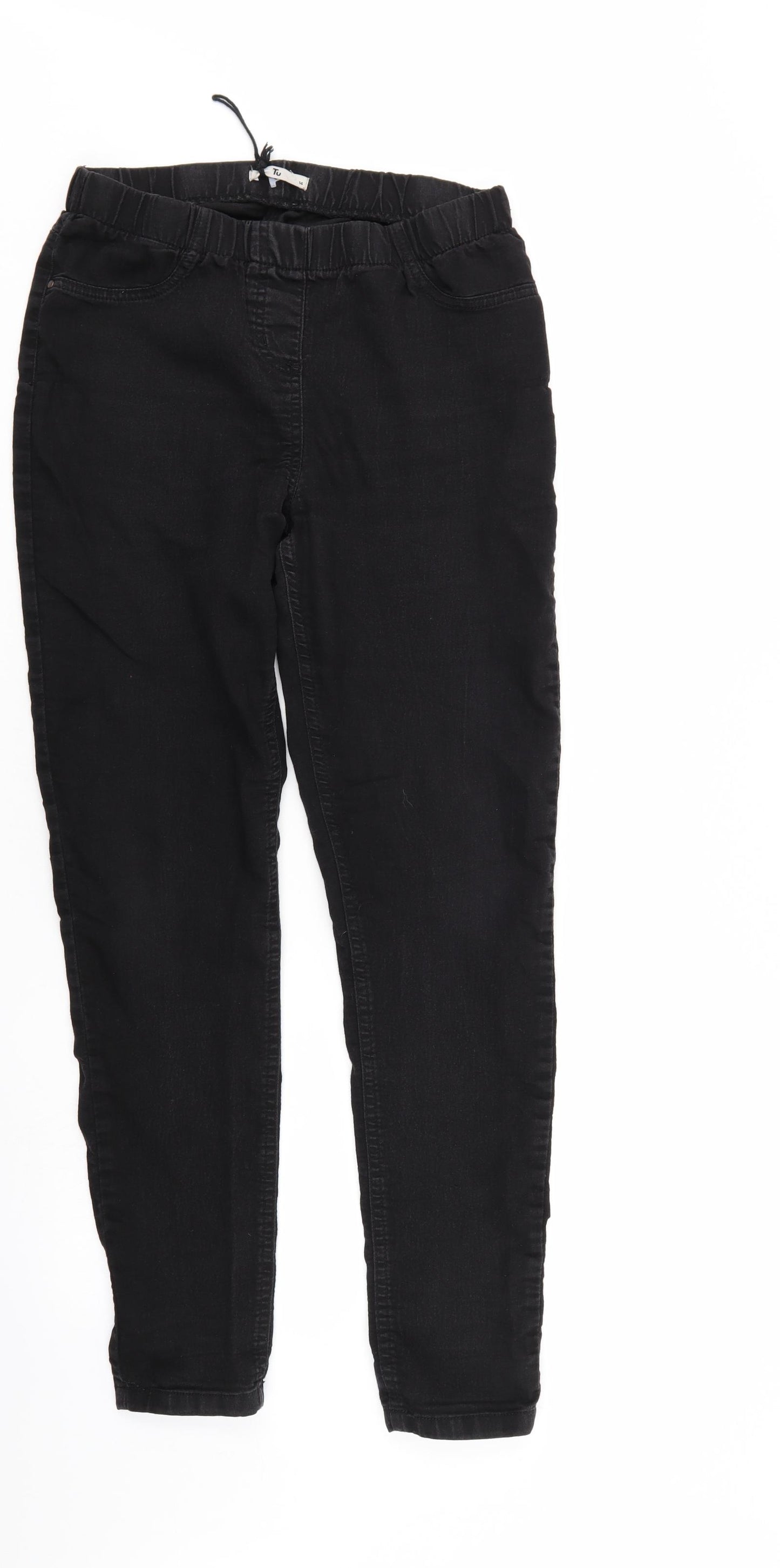 TU Womens Black  Denim Tapered Jeans Size 14 L29 in - Elastic Waist