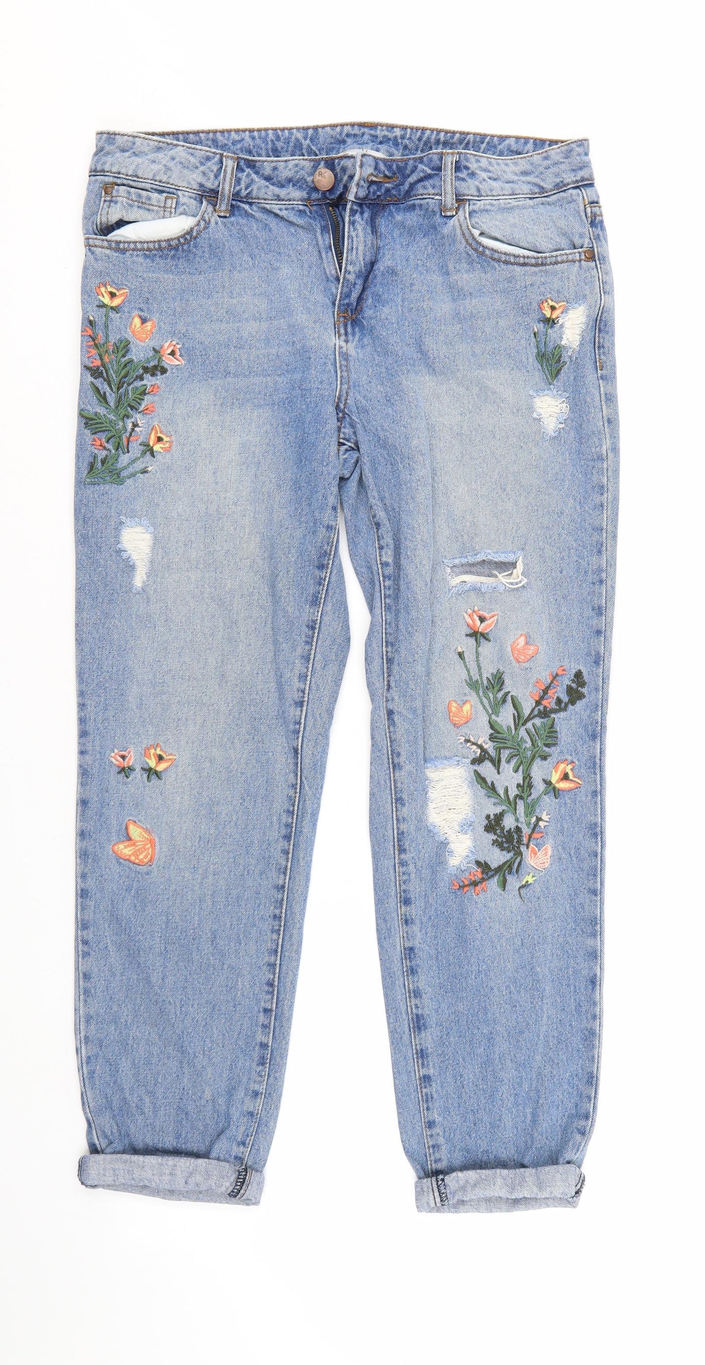 Red Herring Womens Blue Floral Denim Cropped Jeans Size 12 L25 in