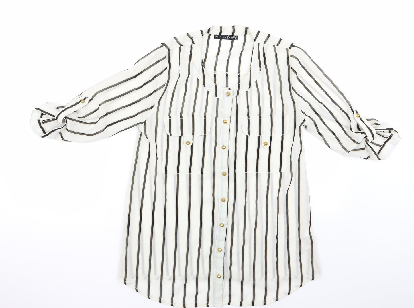 Atmosphere Womens White Striped  Basic Blouse Size 8