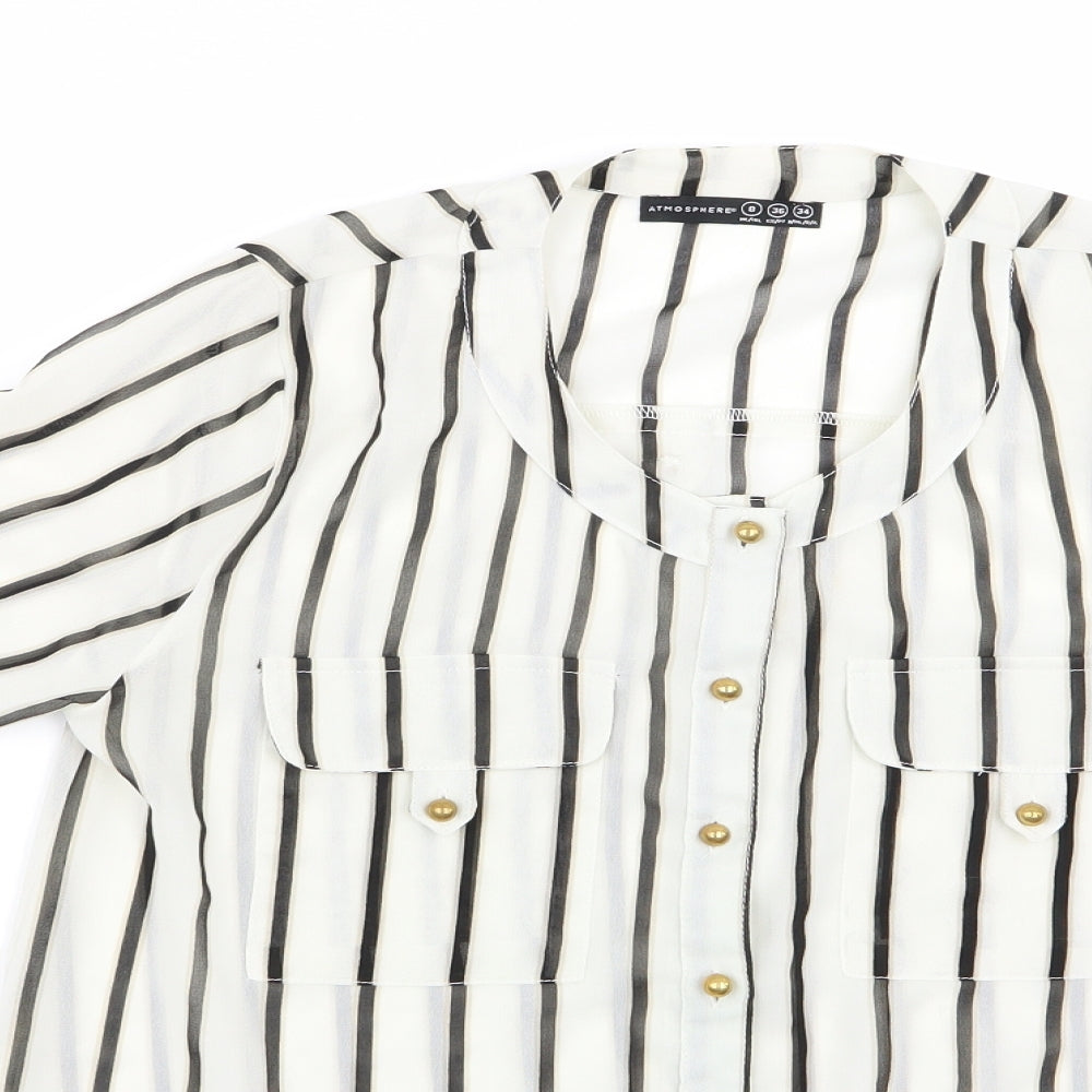 Atmosphere Womens White Striped  Basic Blouse Size 8