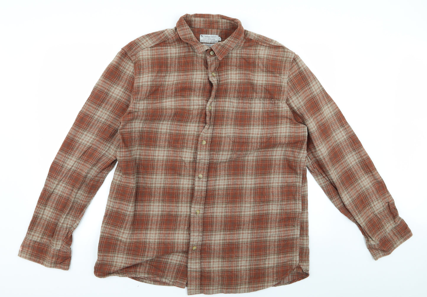 TU Mens Orange Plaid   Button-Up Size XL