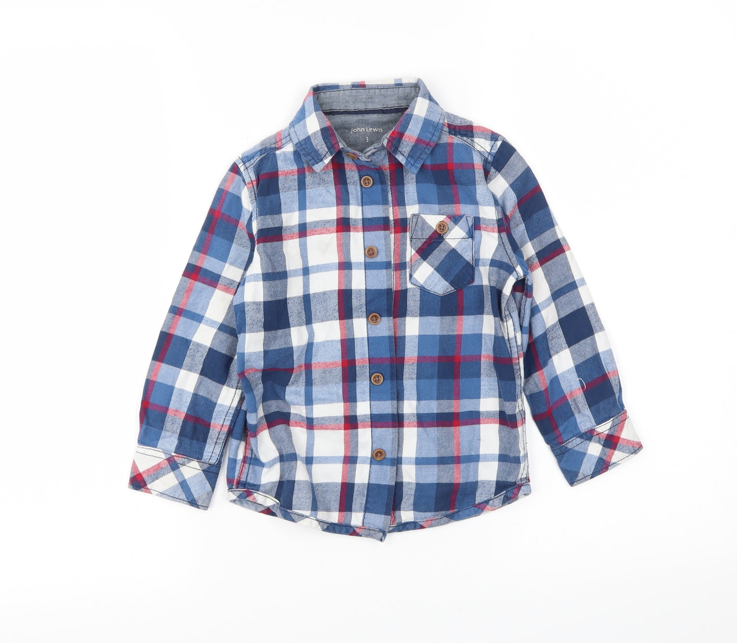 John Lewis Boys Blue Plaid  Basic Button-Up Size 3 Years