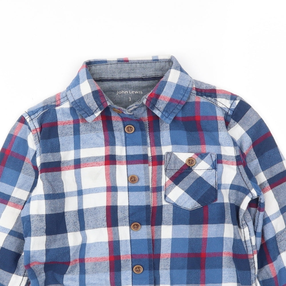 John Lewis Boys Blue Plaid  Basic Button-Up Size 3 Years
