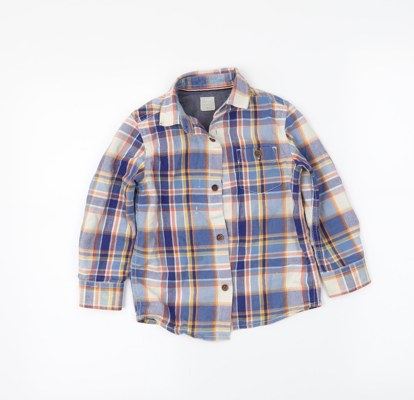 John Lewis Boys Blue Plaid  Basic Button-Up Size 4 Years