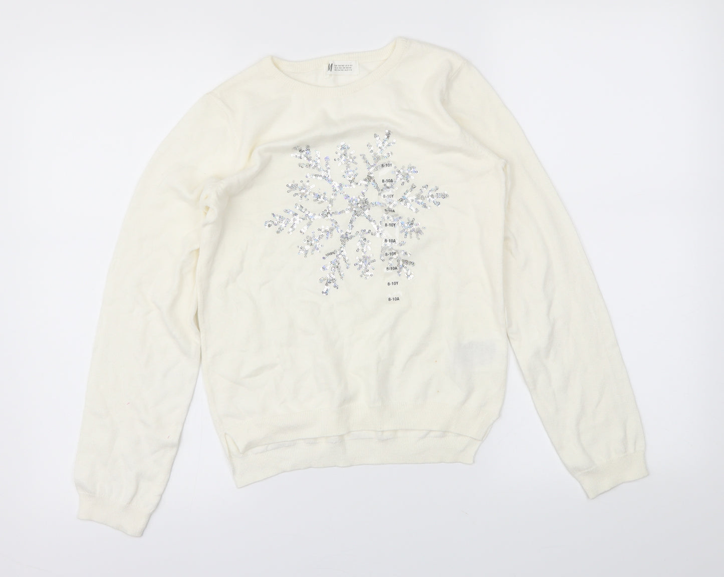 H&M Girls Ivory   Henley Jumper Size 9-10 Years