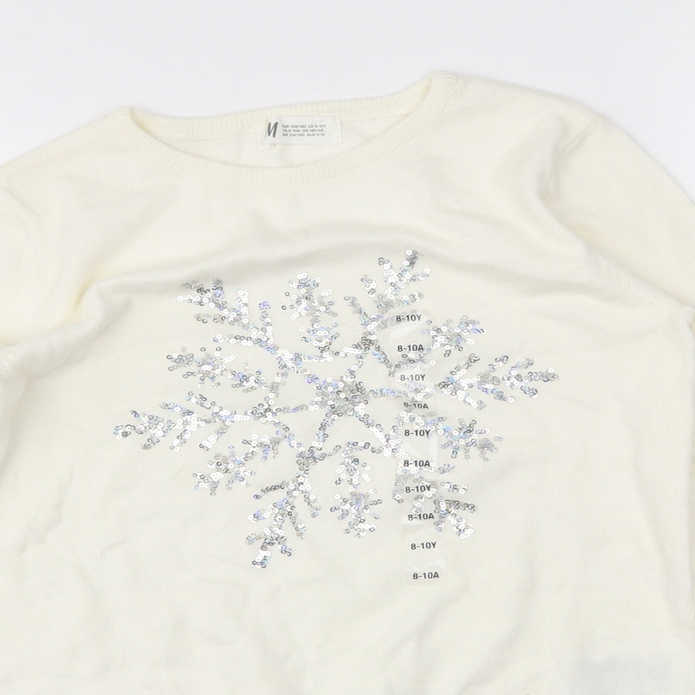 H&M Girls Ivory   Henley Jumper Size 9-10 Years