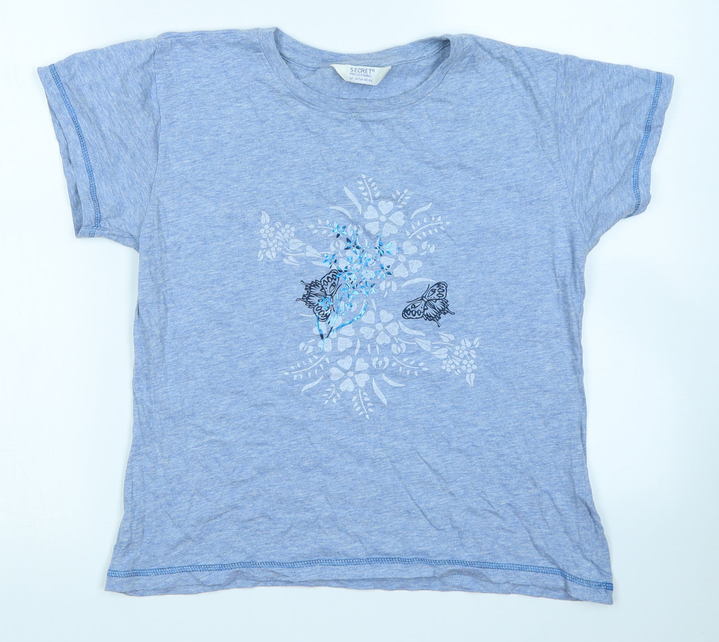 Secret Possessions Womens Blue   Basic T-Shirt Size 12  - Butterfly