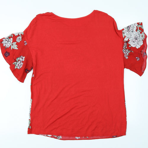 Preworn Womens Red Floral  Basic Blouse Size 10