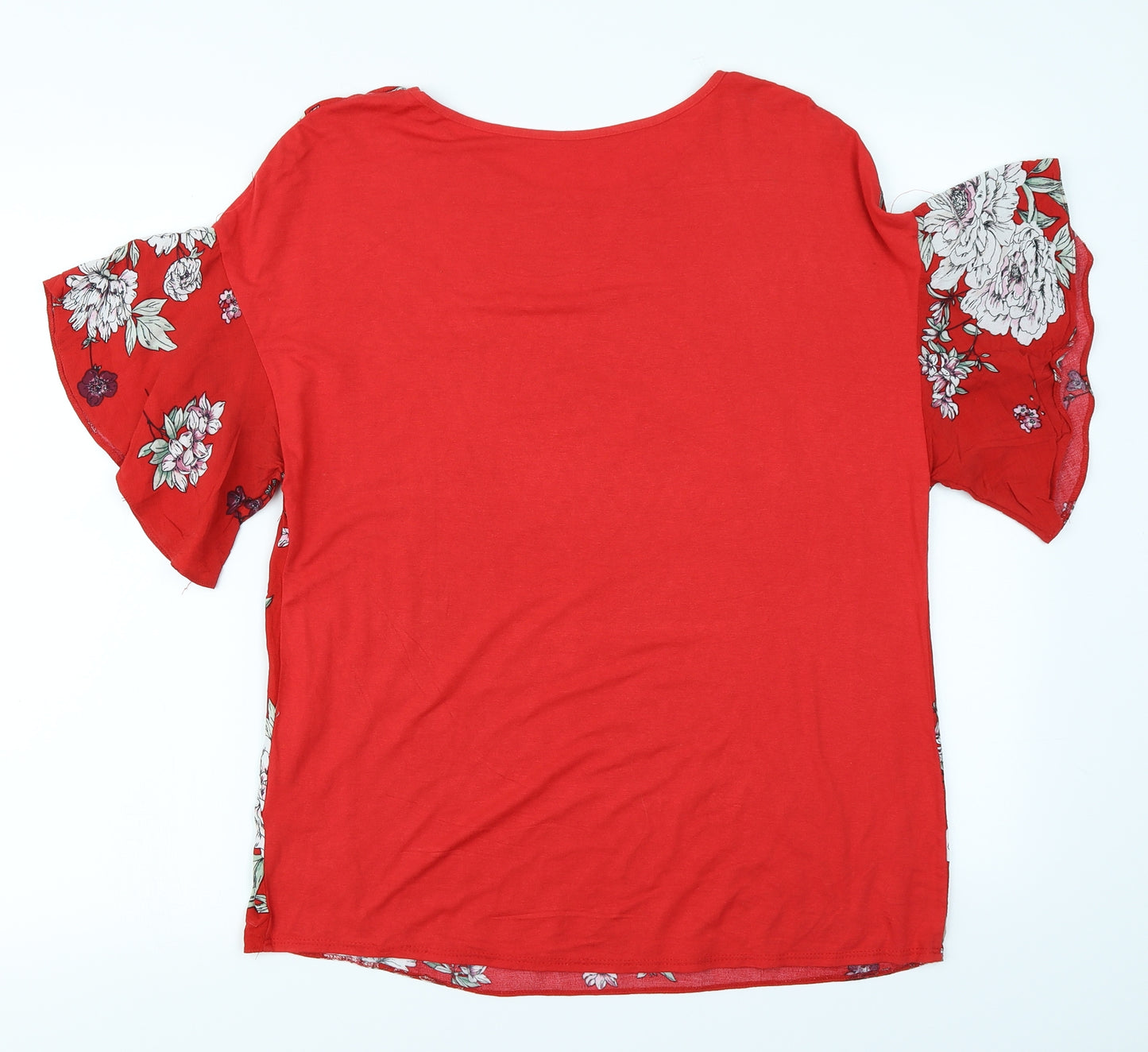 Preworn Womens Red Floral  Basic Blouse Size 10