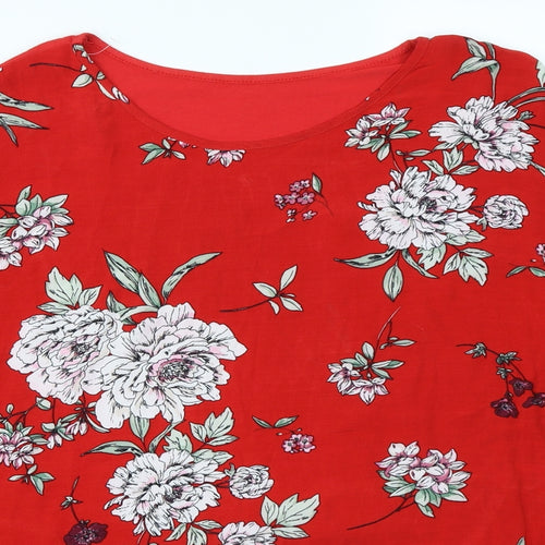 Preworn Womens Red Floral  Basic Blouse Size 10