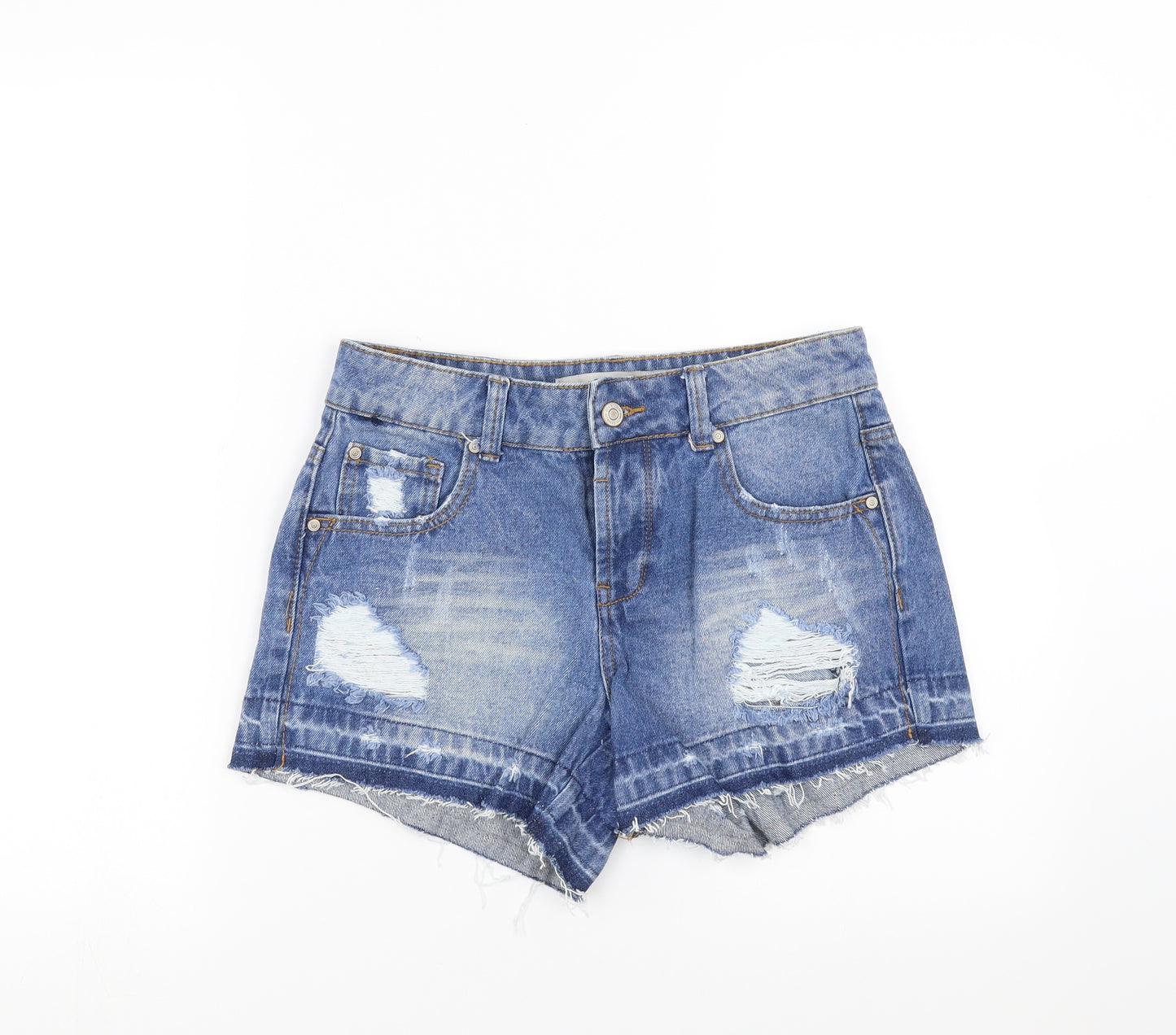 Primark Womens Blue  Denim Hot Pants Shorts Size 8 - Distressed