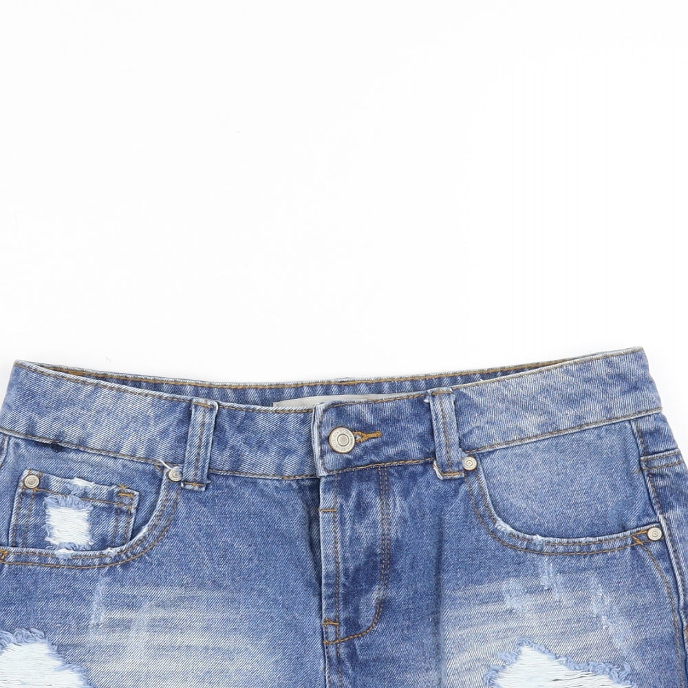 Primark Womens Blue  Denim Hot Pants Shorts Size 8 - Distressed