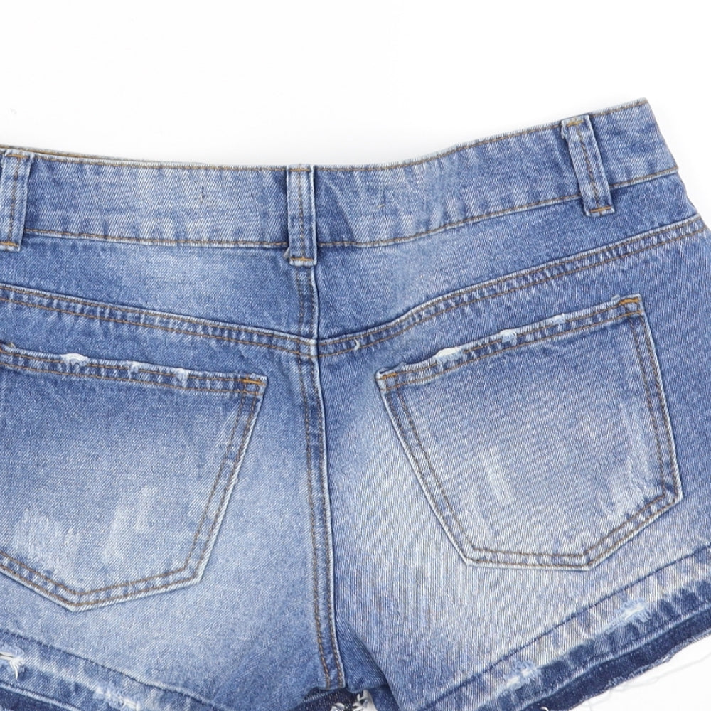Primark Womens Blue  Denim Hot Pants Shorts Size 8 - Distressed