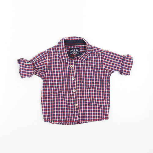 Pink & Blue Boys Blue Check  Basic Button-Up Size 6-9 Months