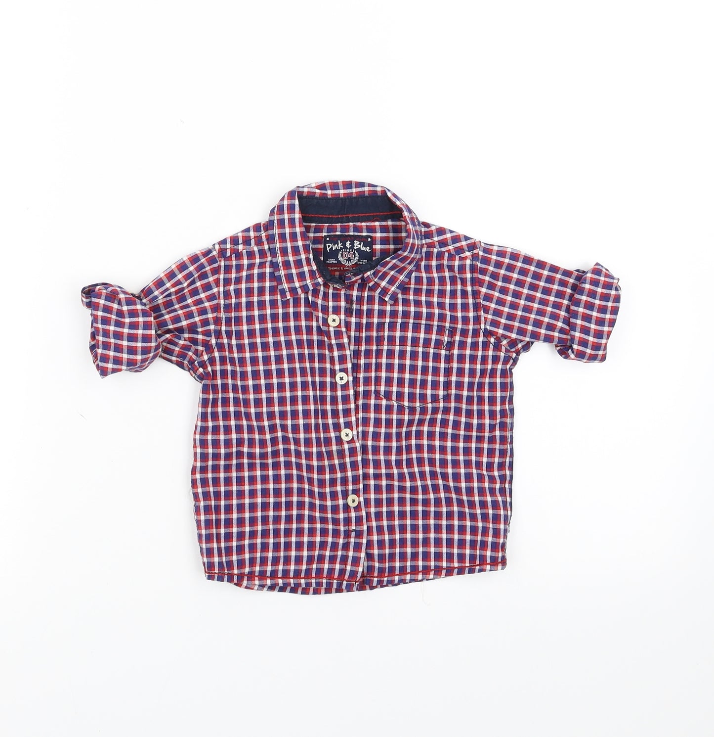 Pink & Blue Boys Blue Check  Basic Button-Up Size 6-9 Months