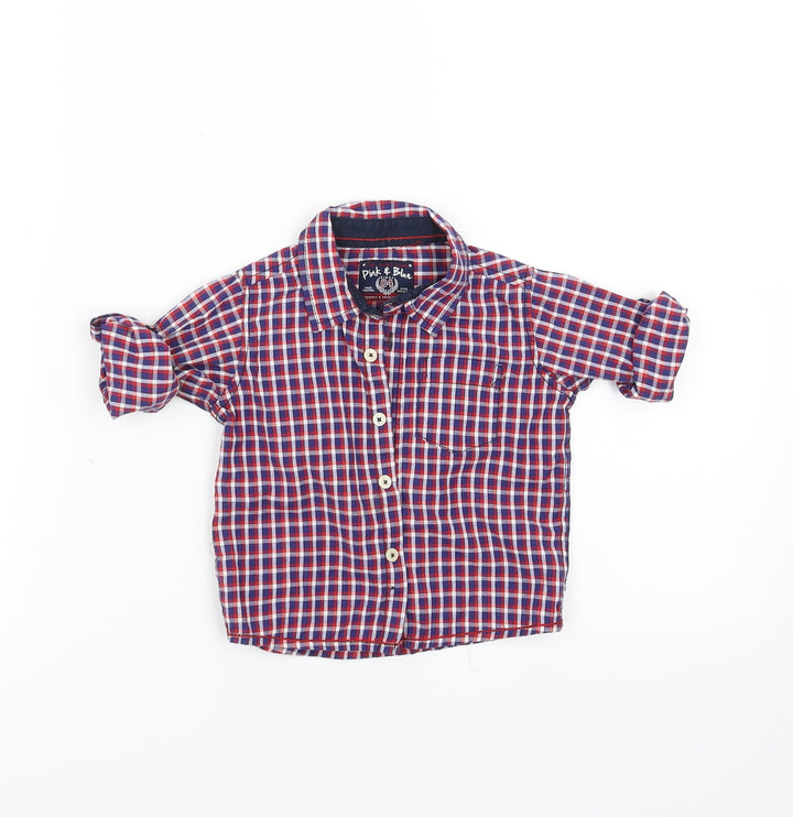 Pink & Blue Boys Blue Check  Basic Button-Up Size 6-9 Months