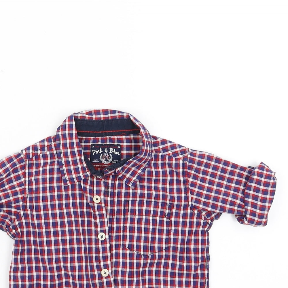 Pink & Blue Boys Blue Check  Basic Button-Up Size 6-9 Months