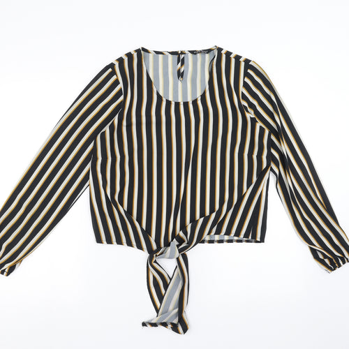 Select Womens Black Striped  Basic Blouse Size 12  - tie Front Detail