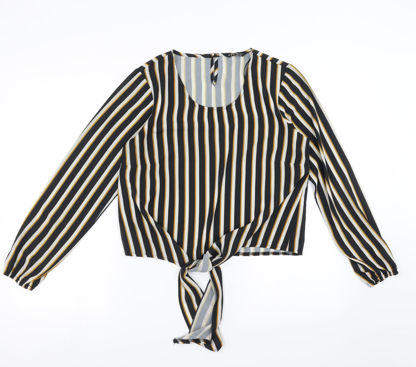 Select Womens Black Striped  Basic Blouse Size 12  - tie Front Detail