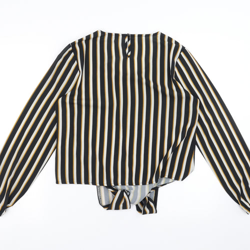Select Womens Black Striped  Basic Blouse Size 12  - tie Front Detail