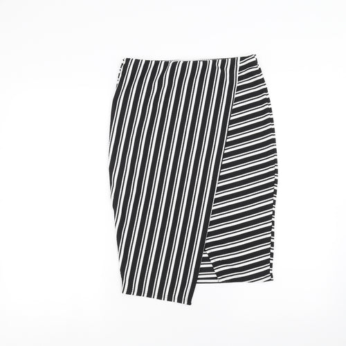 Primark Womens Black Striped  Straight & Pencil Skirt Size 10  - wrap style