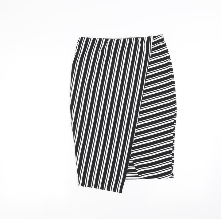Primark Womens Black Striped Straight & Pencil Skirt Size 10 - wrap style