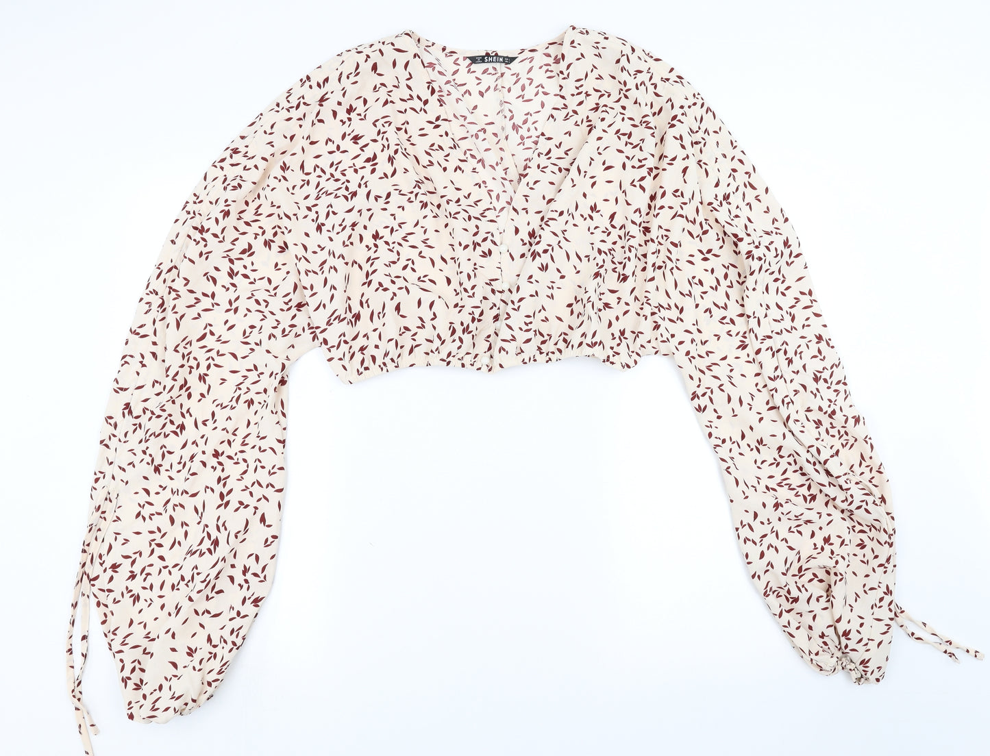 SheIn Womens Pink Geometric  Basic Blouse Size L  - cropped