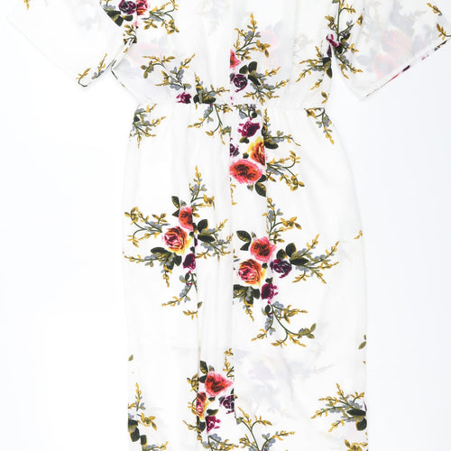 Preworn Womens White Floral  Sheath  Size L