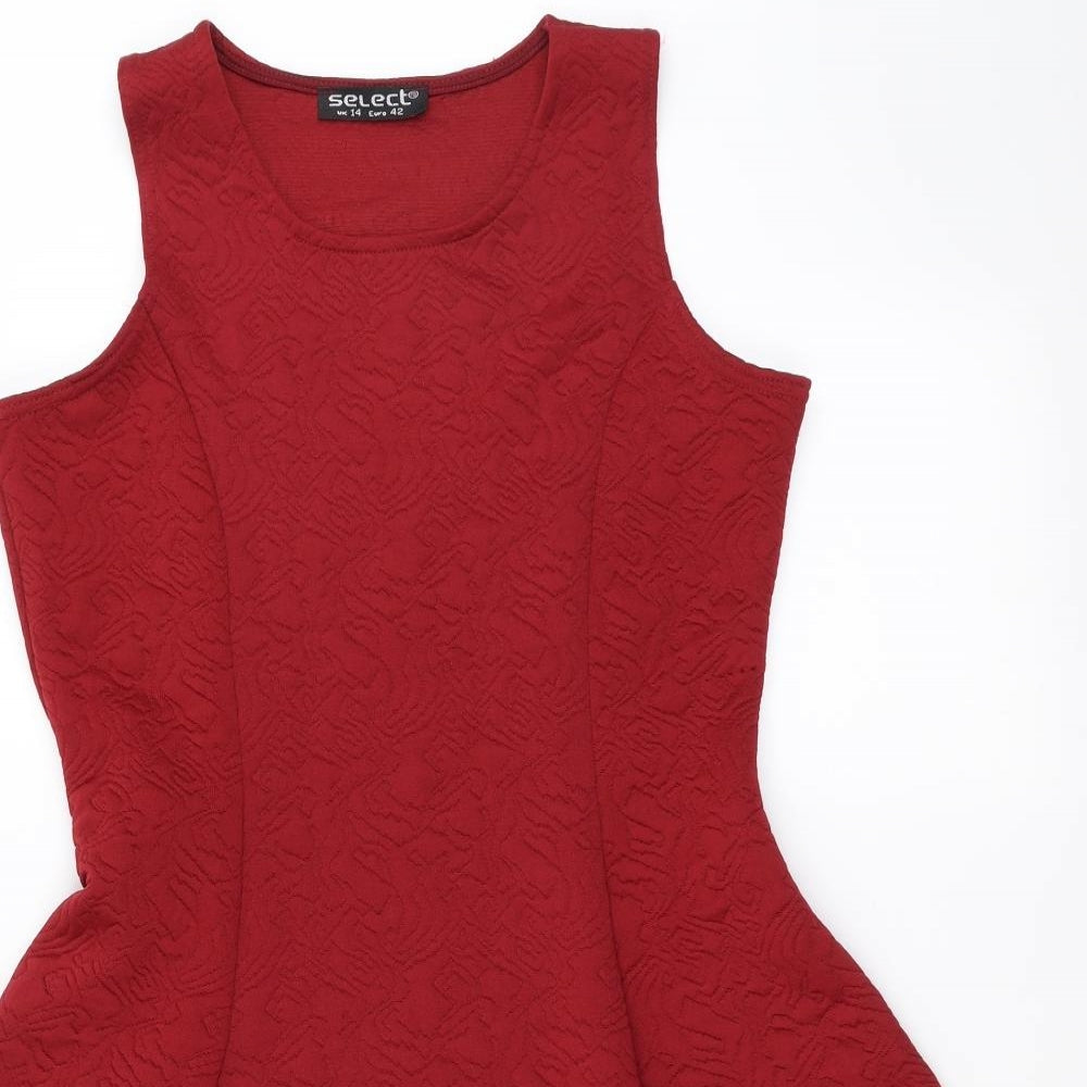 Select Womens Red Geometric  Skater Dress  Size 14