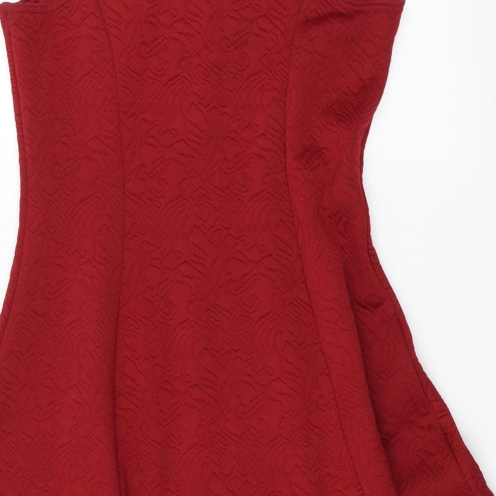 Select Womens Red Geometric  Skater Dress  Size 14