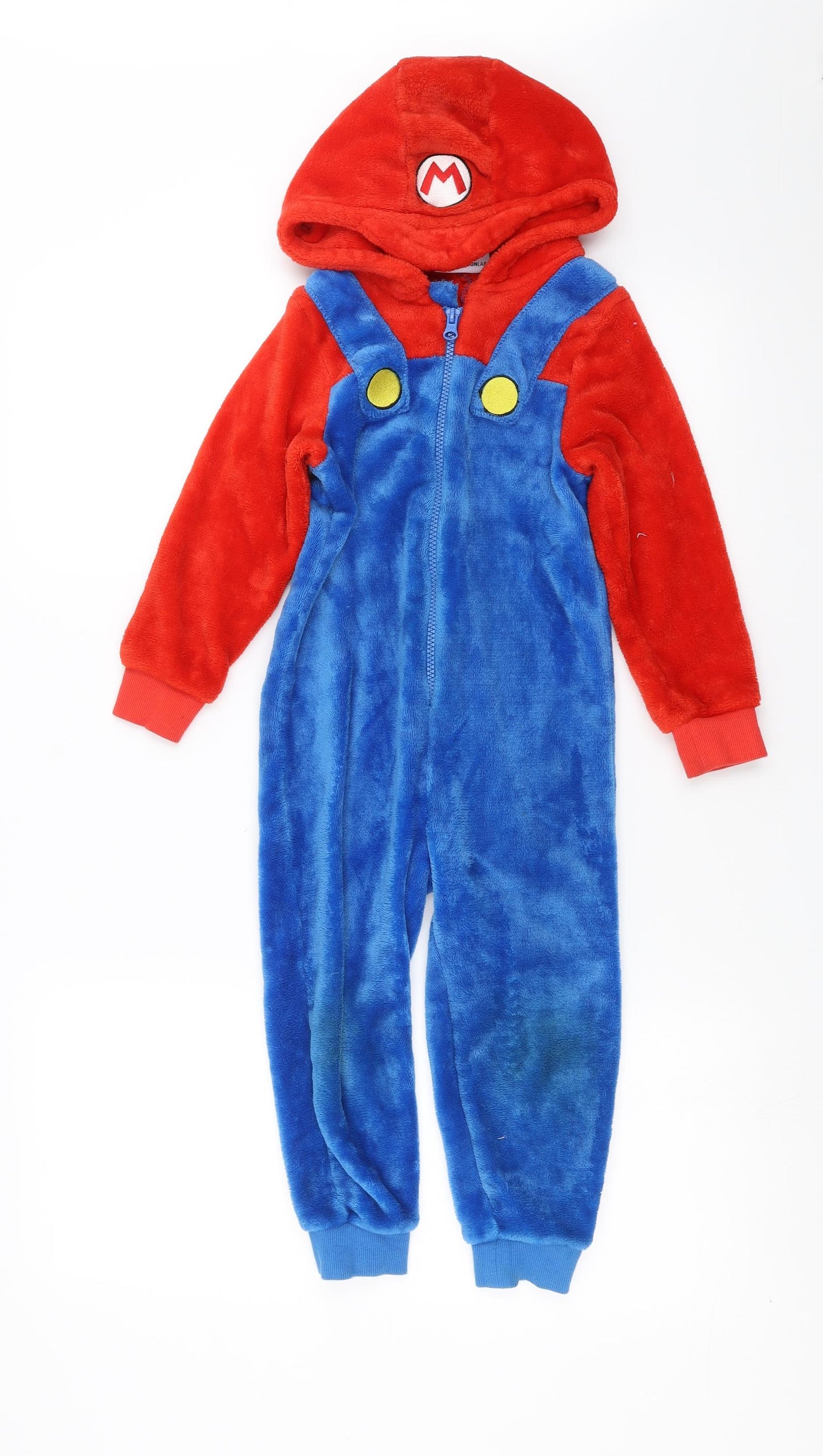 Matalan Boys Blue Solid Fleece  One Piece Size 4 Years  - mario onesie
