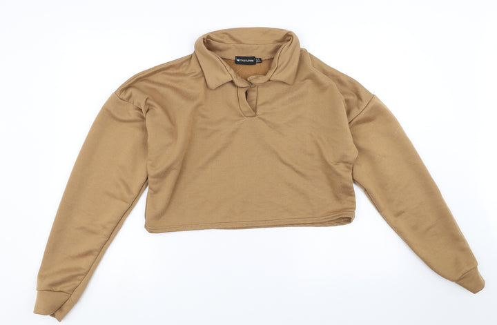 PRETTYLITTLETHING Womens Beige   Pullover Sweatshirt Size 16  - cropped