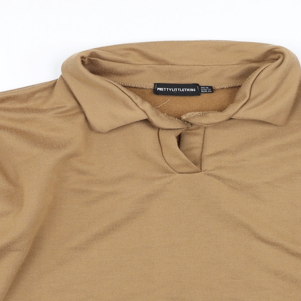 PRETTYLITTLETHING Womens Beige   Pullover Sweatshirt Size 16  - cropped