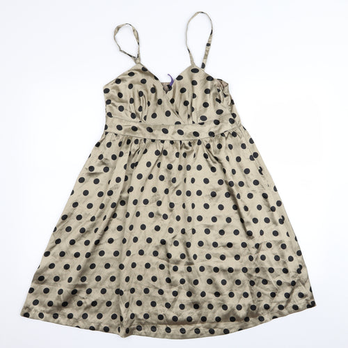 ICHI Womens Gold Polka Dot  Fit & Flare  Size XS