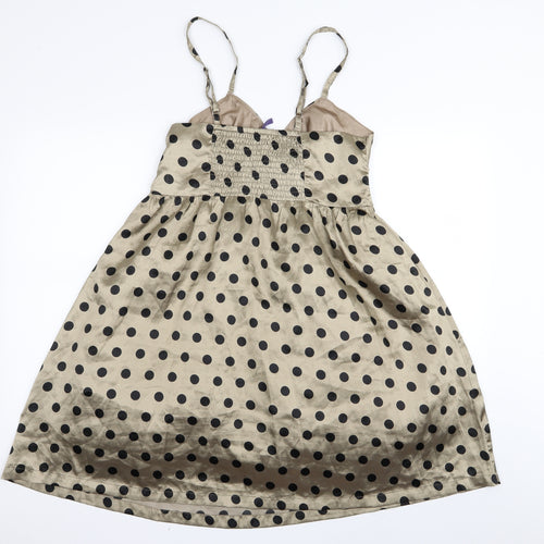 ICHI Womens Gold Polka Dot  Fit & Flare  Size XS