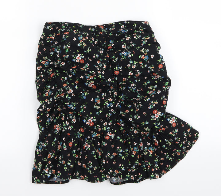 Bershka Womens Black Floral Mini Skirt Size 4