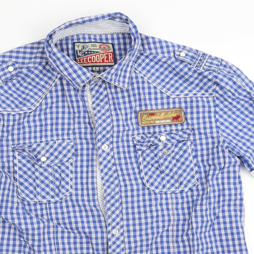 LEECOOPER Mens Blue Check   Button-Up Size L