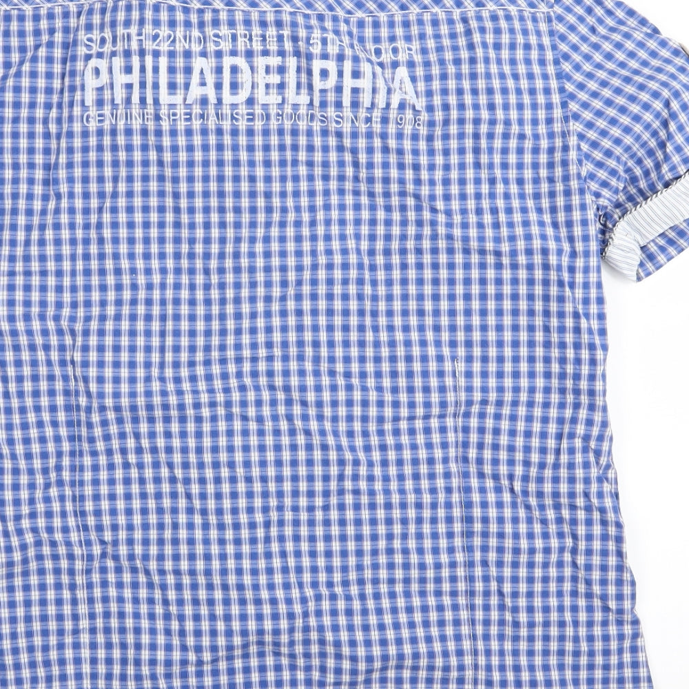 LEECOOPER Mens Blue Check   Button-Up Size L