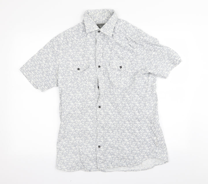 outrage Mens White Floral   Button-Up Size 15.5