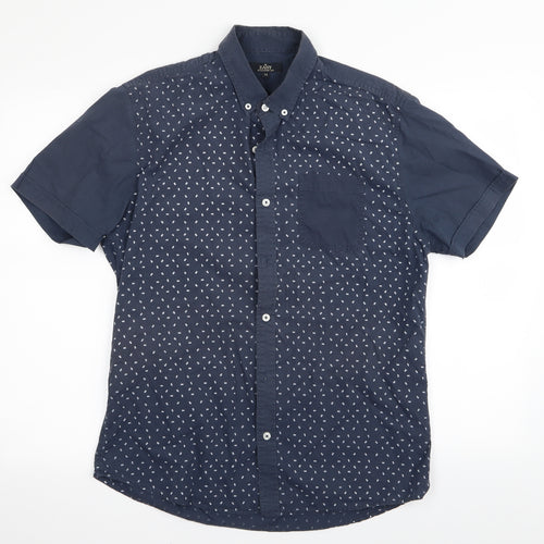 Easy Mens Blue Polka Dot   Button-Up Size M