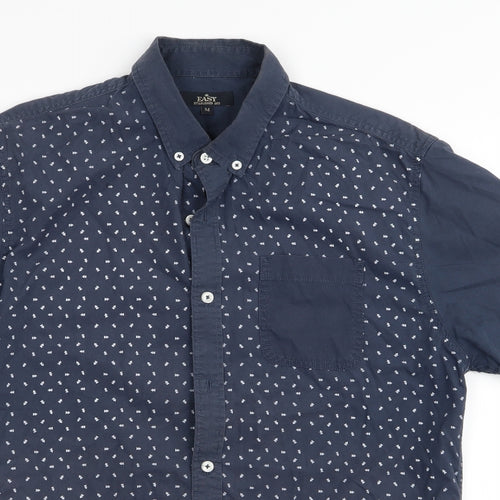 Easy Mens Blue Polka Dot   Button-Up Size M